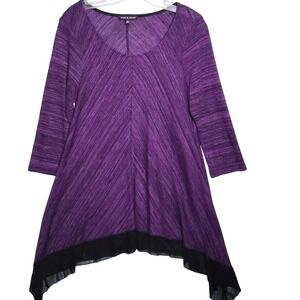 Cable & Gauge XL Purple Tunic Top 3/4‎ Sleeve Asymmetrical Hem Blouse Casual